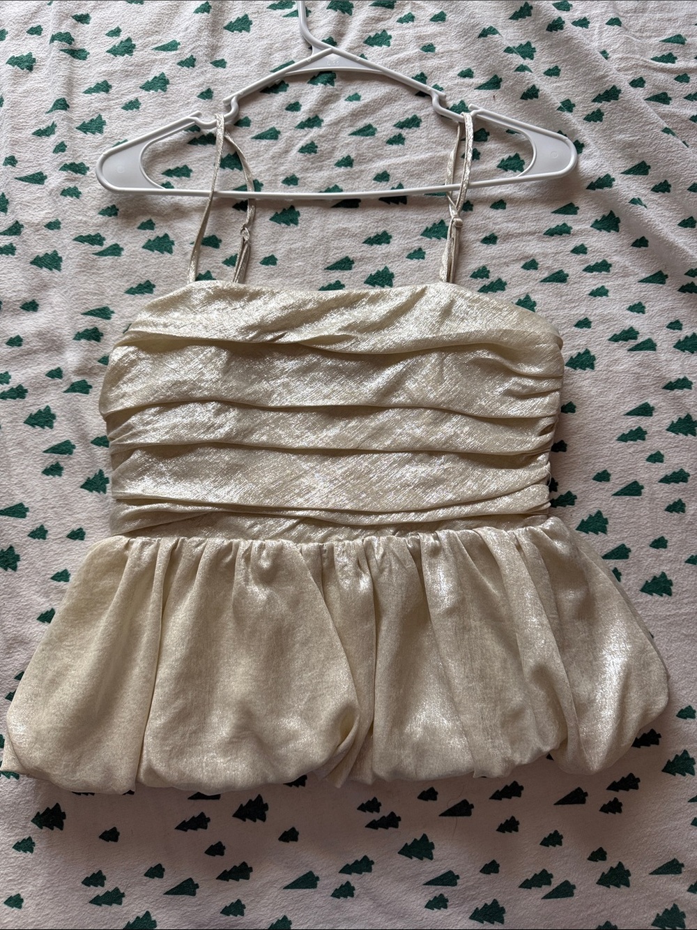 Shimmery Cream Spaghetti Strap Peplum Top